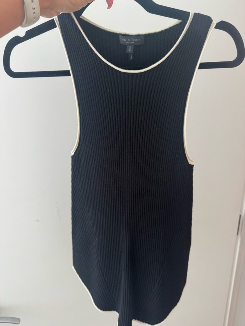 rag & bone Black Ribbed Tank with Cream Trim Accents